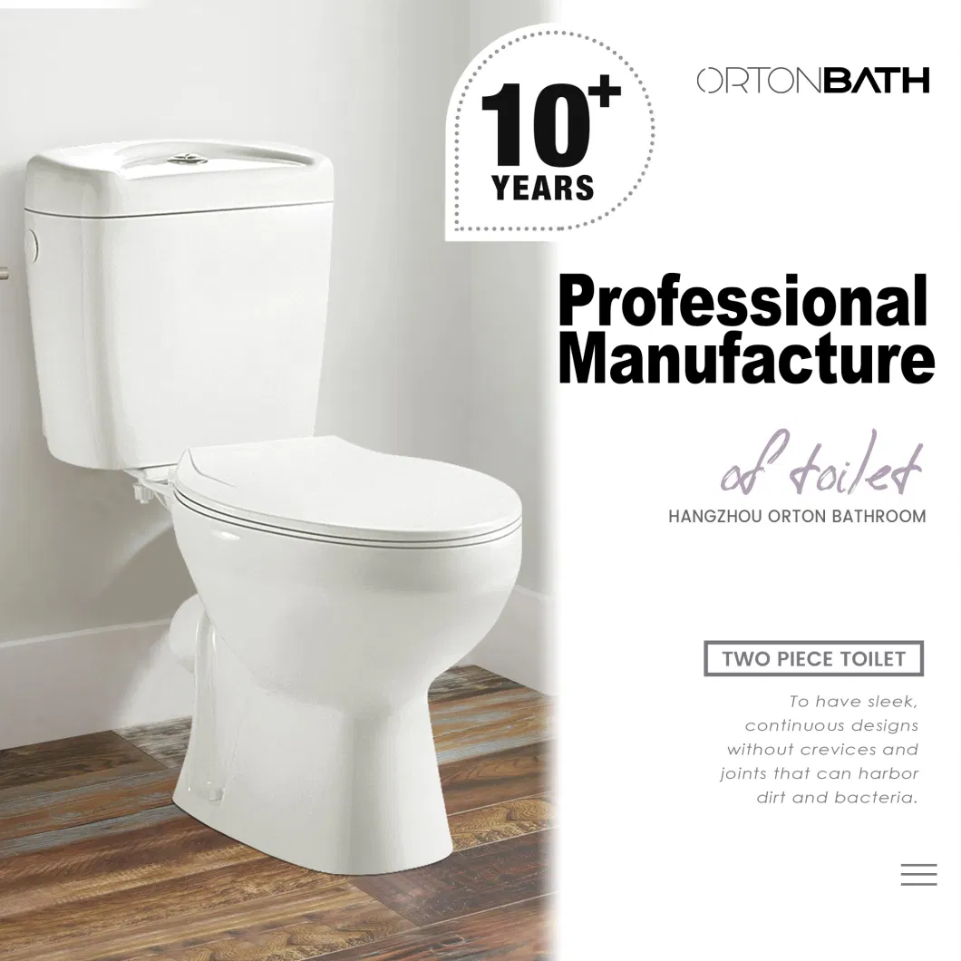 Ortonbath Ecnomical Classic Dual Flush Small Size Toilet, PP Soft Closing Seat, Oval Bathrooms Comfort Height Back to Wall Toilet Two Piece Toilet