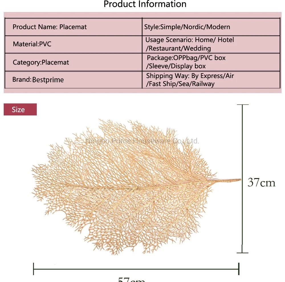 Placemats Golden PVC Coral Leaf Placemat Waterproof and Heatproof Non-Slip Table Mat for Home Table Decoration